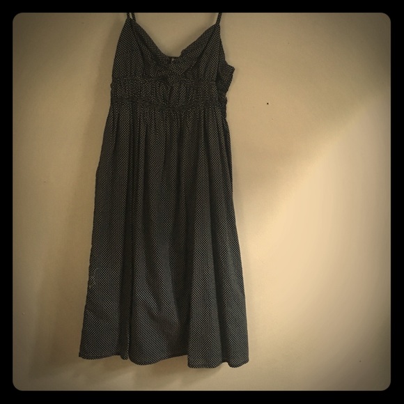 Dark blue and white patterned elastic waist dress. - Picture 1 of 4