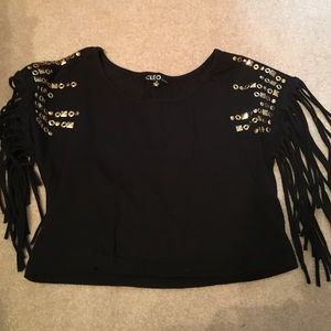 Black studded w fringes Crop top