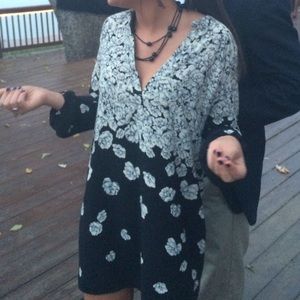 S/M silk floral long sleeve dress