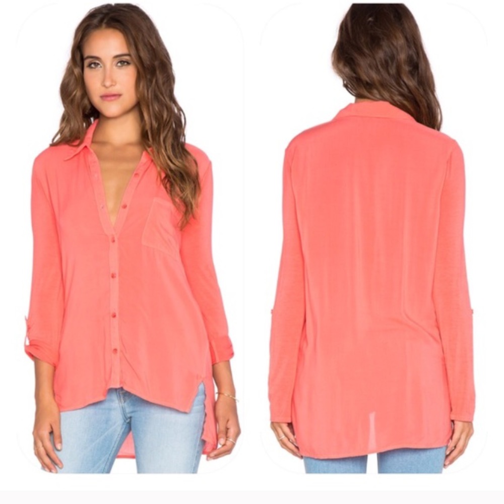 Splendid Button-Up Large Shirt in Bright Orange