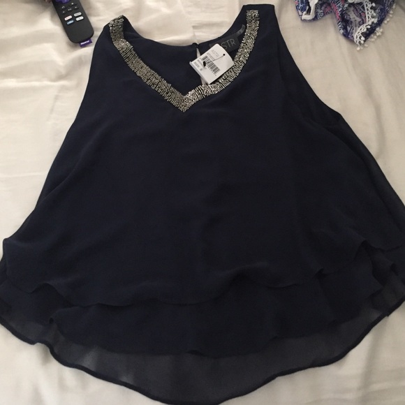 Navy embellished tank