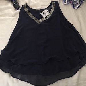 Navy embellished tank