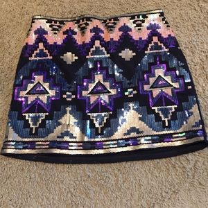 Black Aztec print sequin skirt