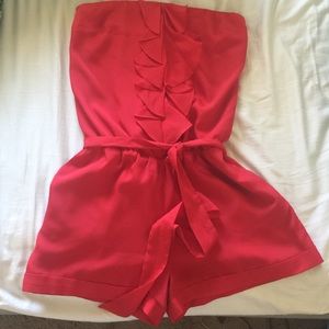 red tube-top short jumper/jumpsuit