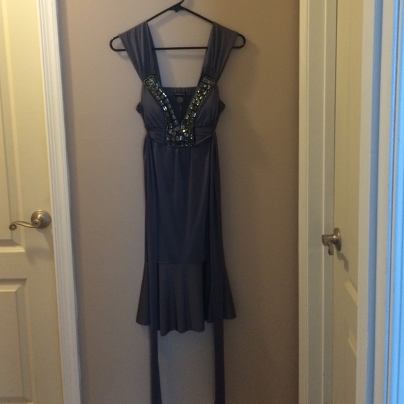Sexy Metallic Gray Elegant Dress with Rhinestones - Picture 2 of 4