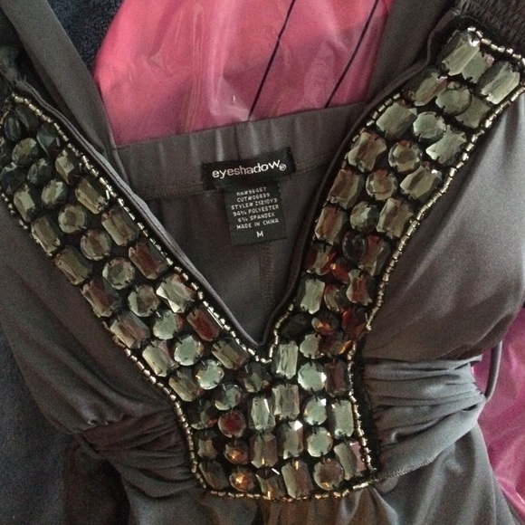 Sexy Metallic Gray Elegant Dress with Rhinestones - Picture 4 of 4