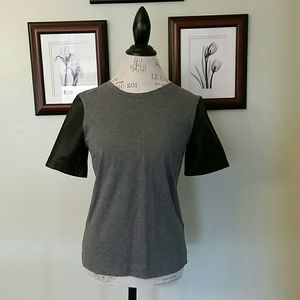 J. Crew leather-sleeve top