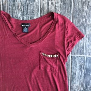 Burgundy studded pocket tee