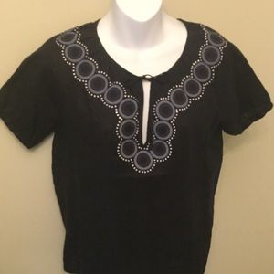 Embellished linen blouse w/ tie close