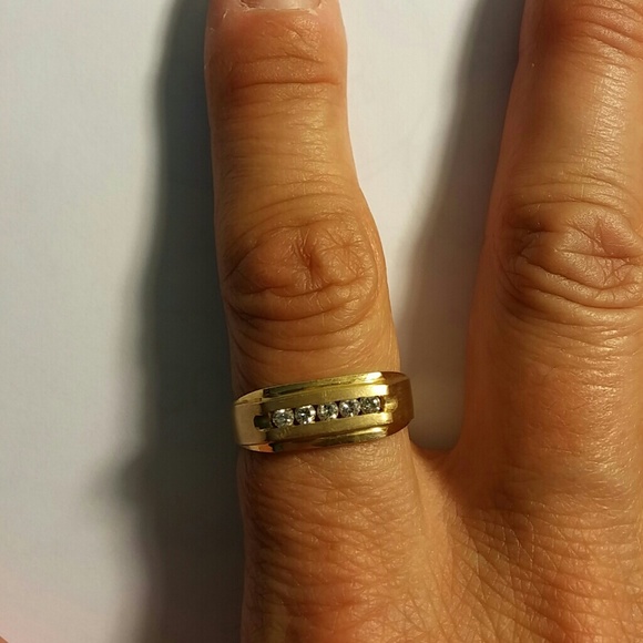 Mens 14kt gold ring with channel set diamonds