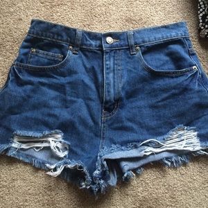 High waisted blue jean shorts.