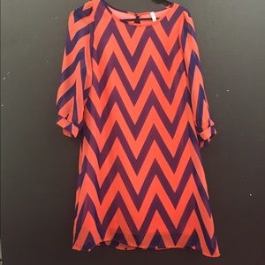 Stylish Orange and blue chevron dress