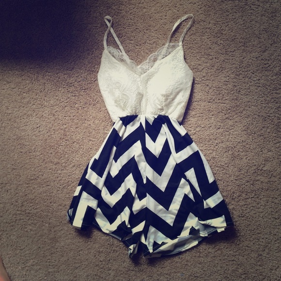 Chevron & Lace Romper
