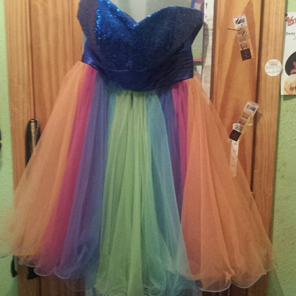 Rainbow blue sequined top cocktail dress