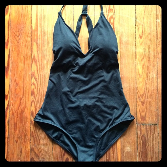 Roxy Deep V black one piece swimsuit