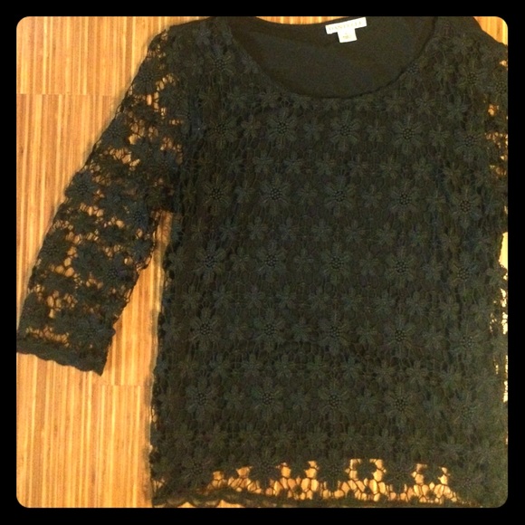3/4 Sleeve Black Lace Top