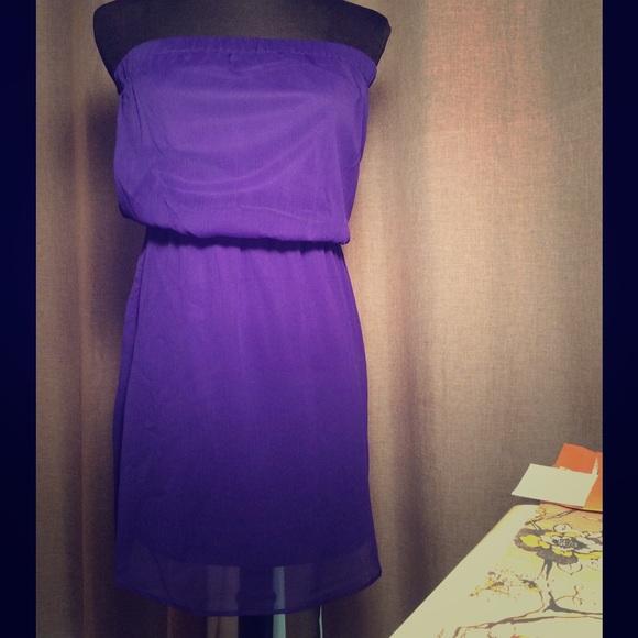 Purple strapless mini dress