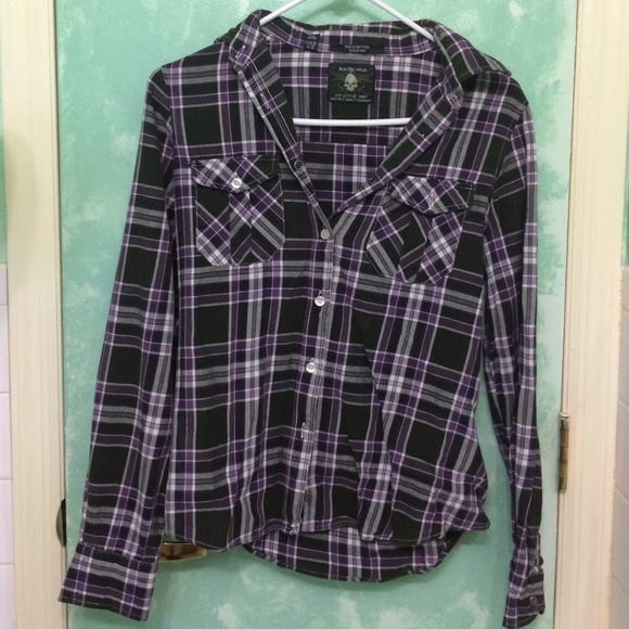 Purple and Black Plaid Button Up - Picture 1 of 3
