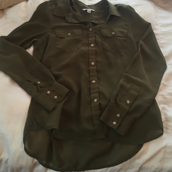 Army green AE sheer button down shirt