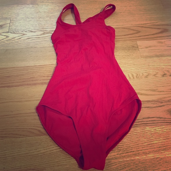 Bright red dance leotard