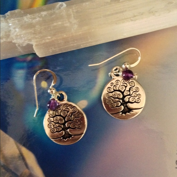 Amethyst Tree of Life Earrings - Picture 2 of 3