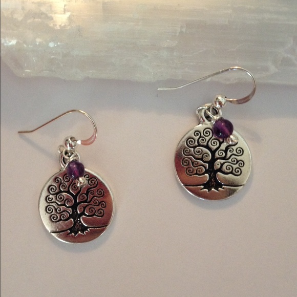 Amethyst Tree of Life Earrings - Picture 3 of 3