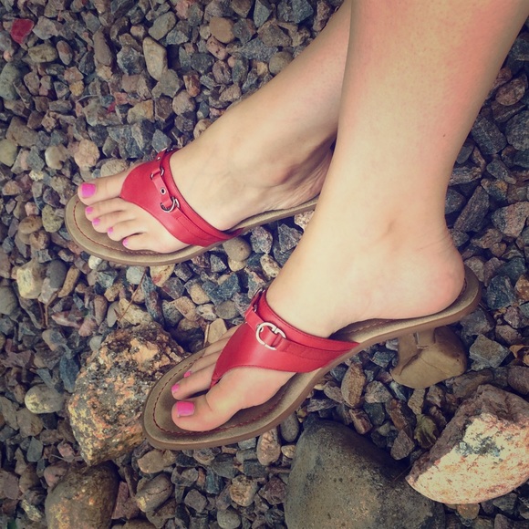 Bass Orange/Red Sandals w/ Small Heel. Size 10