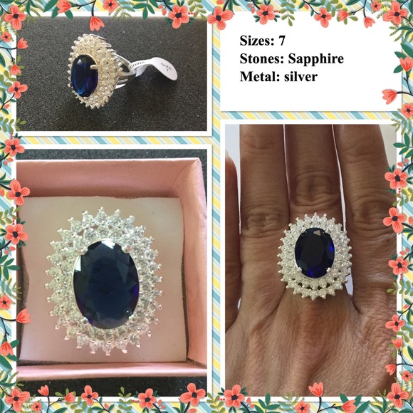 Oval cut 4.5ct sapphire & white topaz silver ring - Picture 2 of 2