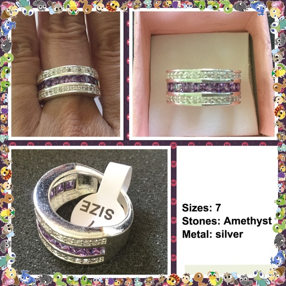Princess cut Amethyst & White topaz silver ring - Picture 2 of 2