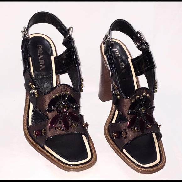 Prada Embellished Sequin Open Toe Square Pumps - Picture 2 of 4