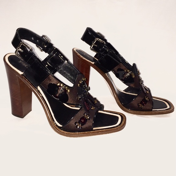 Prada Embellished Sequin Open Toe Square Pumps - Picture 3 of 4