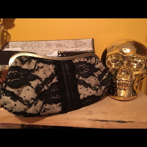 Liz Claiborne black and  tan lace evening bag