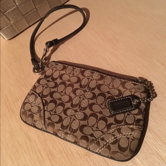 Coach tan brown mini wristlet
