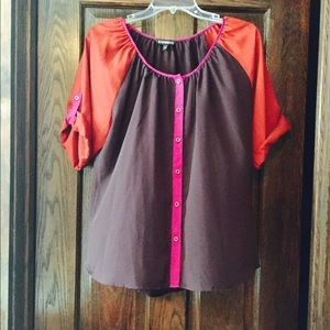 Express Color Block Button Up Top