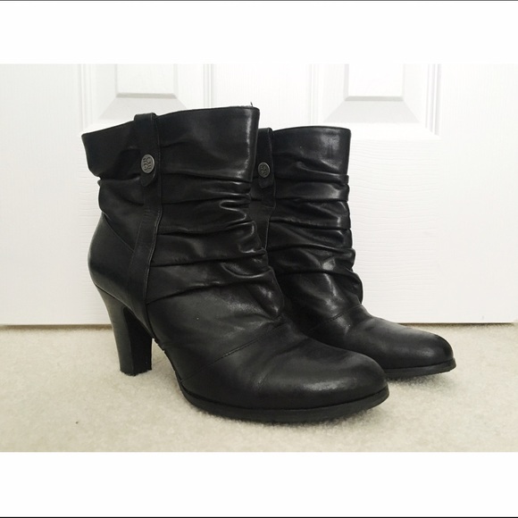 BCBG Black Leather Heeled Booties