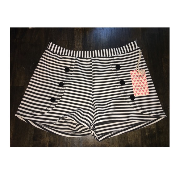 Black and white striped shorts