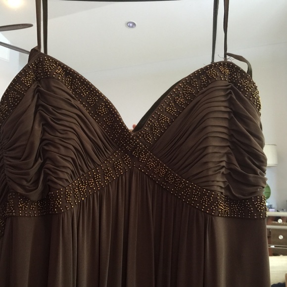 Brown Long dress with bronze beads