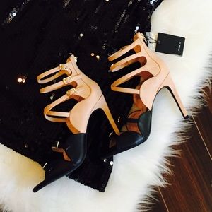 NWT ZARA Colorblock Strappy Buckle Sandal Heels