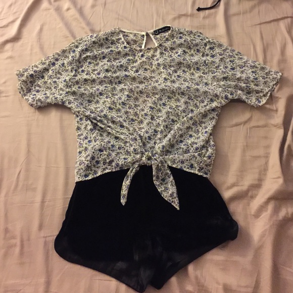 For Love and Lemons Floral Front Tie Open Back Top