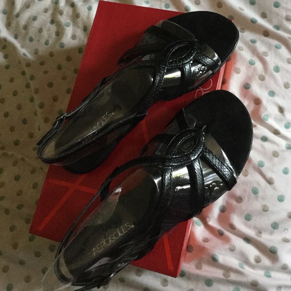 Aerosoles Chuleless Black Snake Sandals - Picture 2 of 4