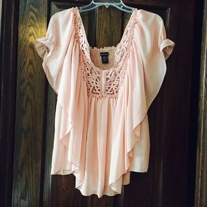 Blush Pink Flutter Sleeve Peasant Top