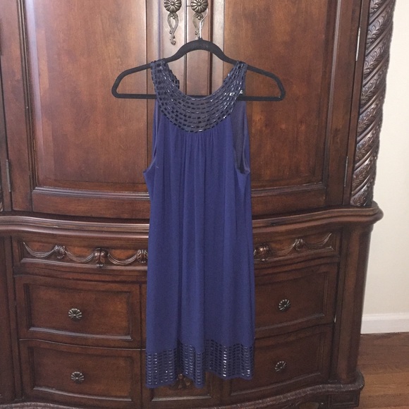 Navy blue shirt cocktail dress with blue stones!