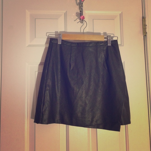 Black leather mini skirt