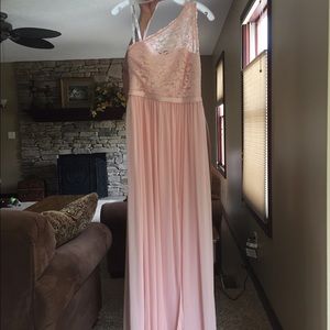 Light pink, David's Bridal bridesmaid gown.