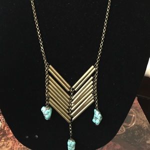 Long Brass Chunky Turquoise Necklace