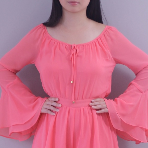 Coral Flare Sleeve Romper - Picture 1 of 4