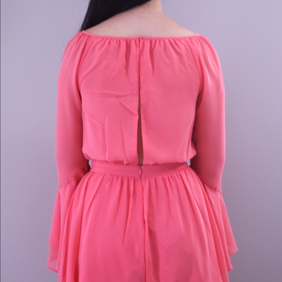 Coral Flare Sleeve Romper - Picture 2 of 4