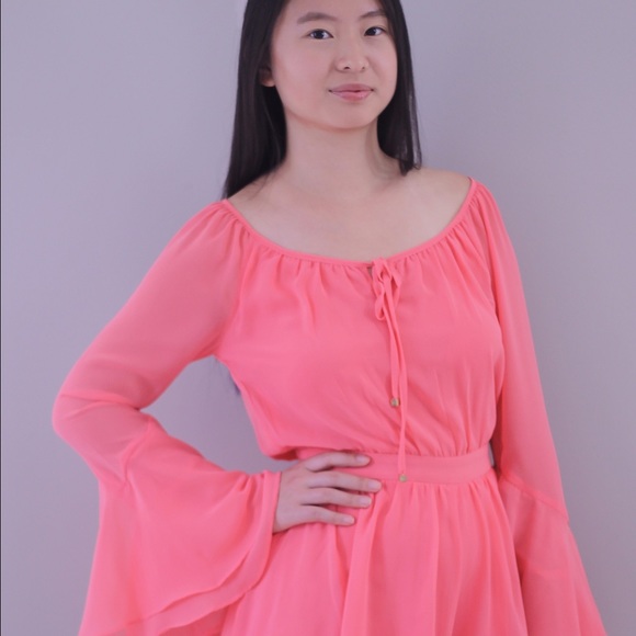 Coral Flare Sleeve Romper - Picture 3 of 4