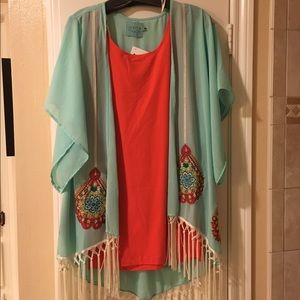 Judith March Kimono Top with Orange Tank Top