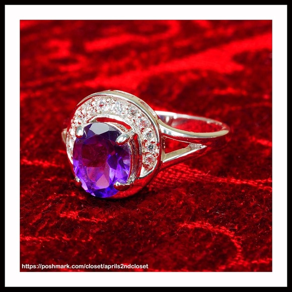 AMETHYST PURPLE STERLING SILVER CZ RING A2C - Picture 4 of 8